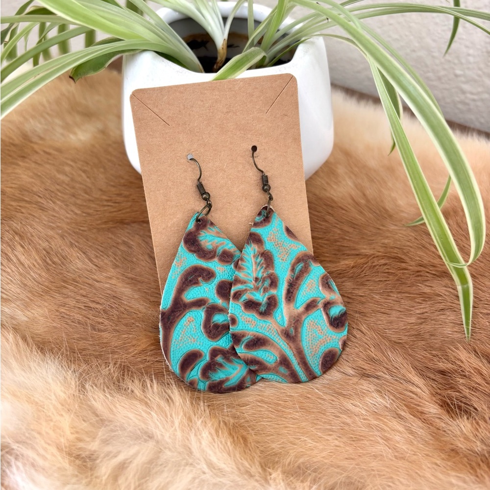 Teardrop Turquoise and Brown Earrings (Large)